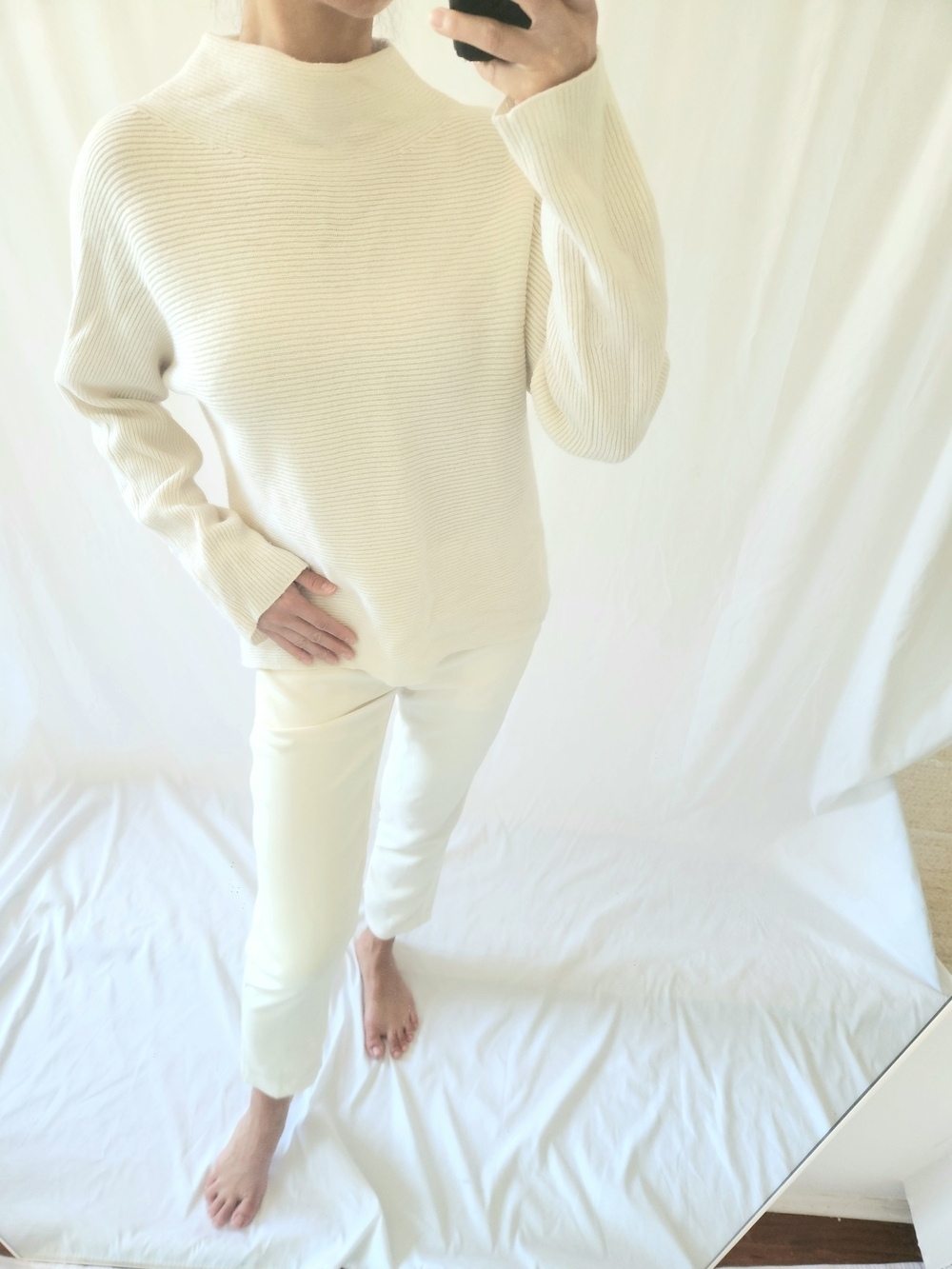 Vince Wool Cashmere Cream Ribbed Cowlneck Sweater